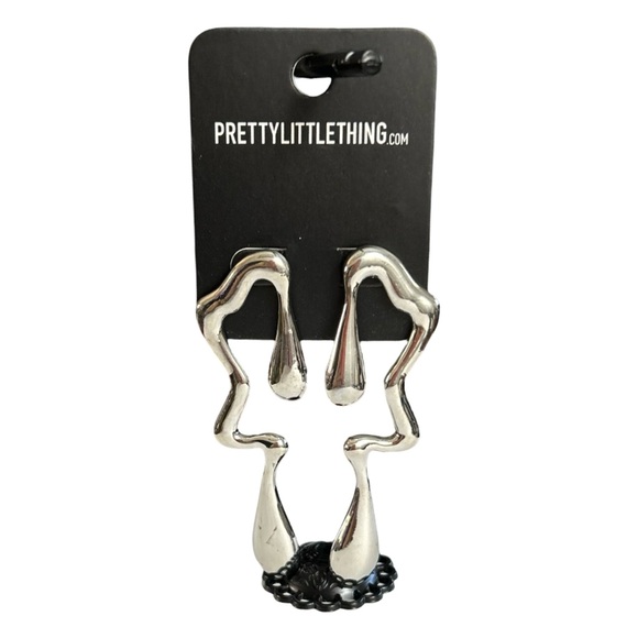PrettyLittle Thing Silver Abstract Curved Drop Statement Earrings - Picture 2 of 4